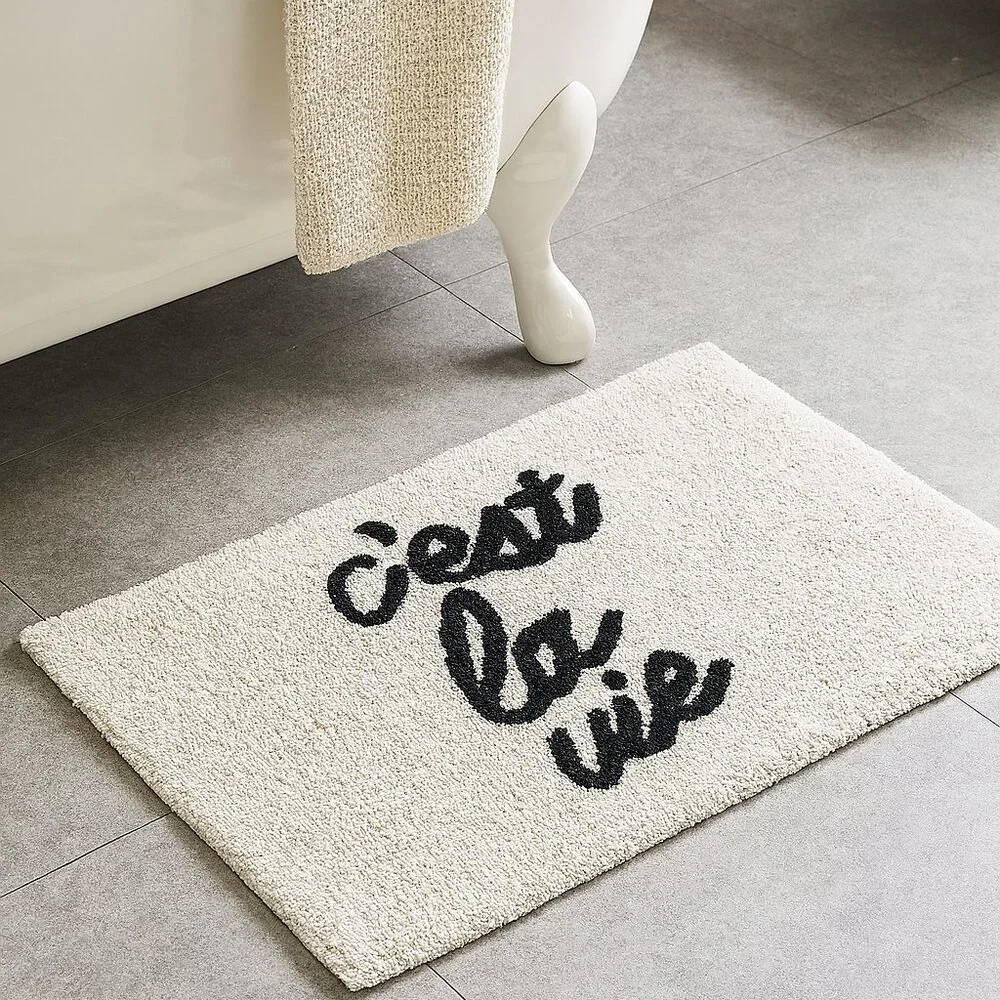 White Bath Mat: French Quote, Modern Chic Bathroom Decor - NEW
